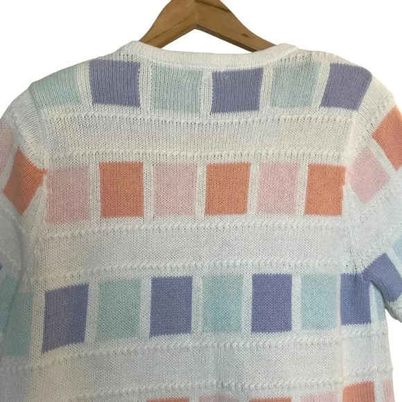 Christopher & Banks Short Sleeved Pastel Patchwork Sweater Medium Full Zip Beach - Picture 4 of 10